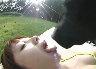 Lovely Red-Haired Asian Chick Enjoying Intimate Zoo Sex