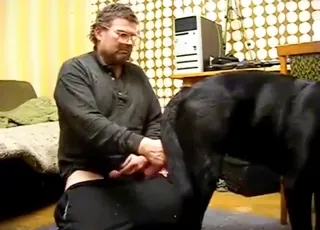 Fat Old Man With Glasses Fucks Black Dog