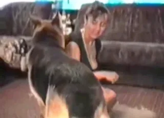 Skinny girl with long legs getting fucked by a dog