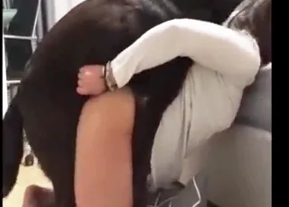Amateur brunnete getting a big animal cumshot in the zoo