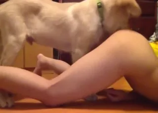 Asian Girl With Sexy Back Gets Licked By Dog